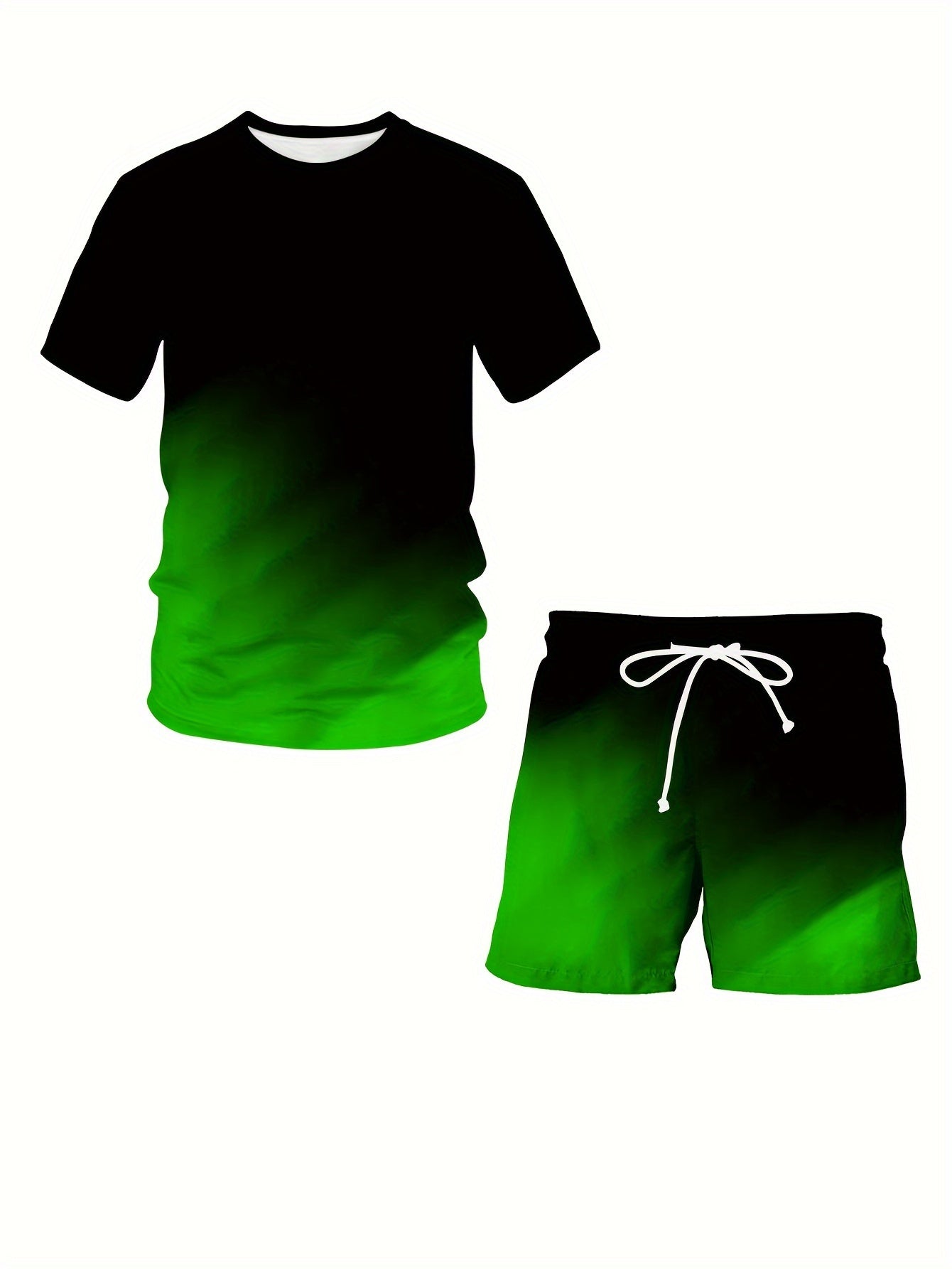 Men's Summer Color-Block Print T-Shirt and Shorts Set Crew Neck Casual Sports