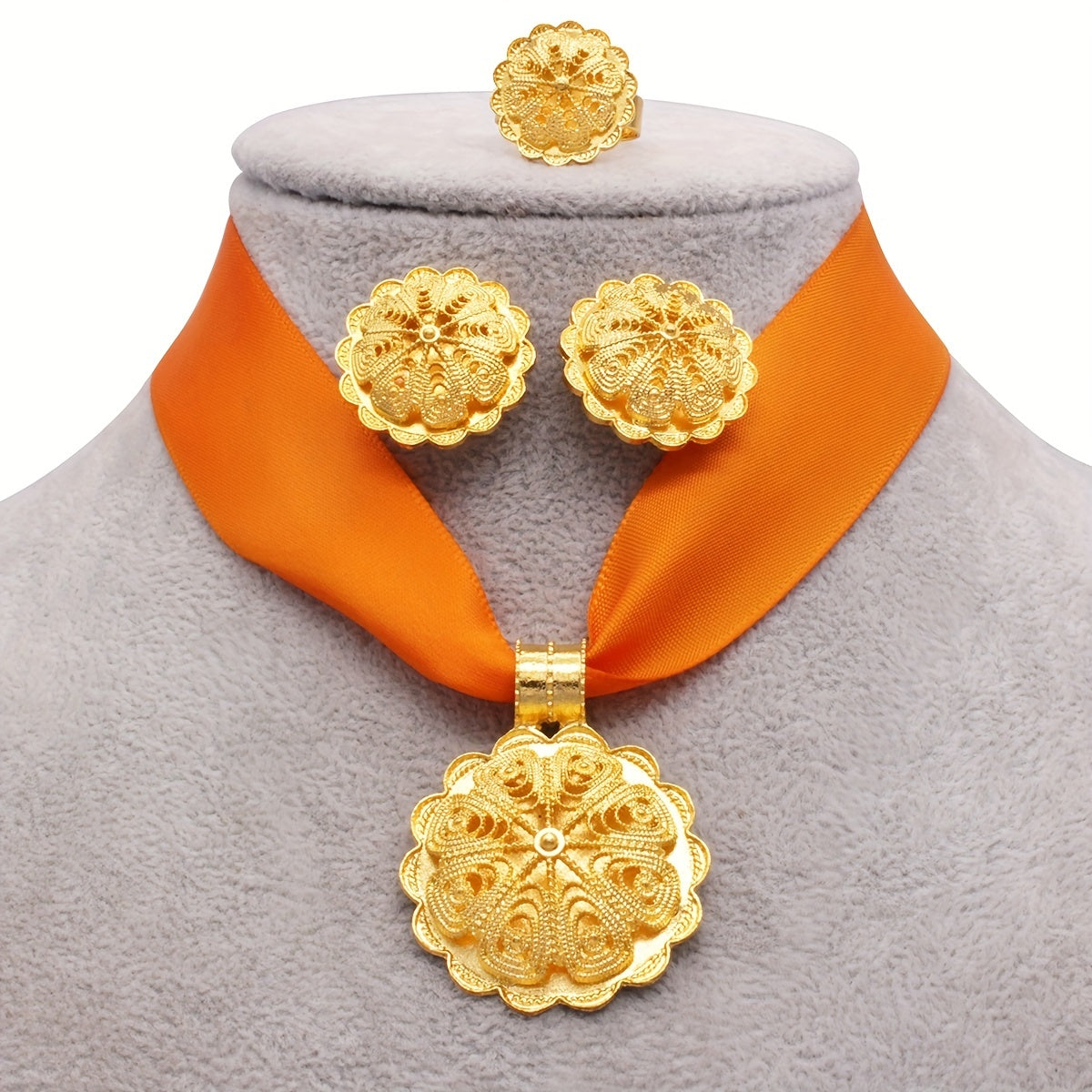 Set of 4 Exaggerated Design Jewelry Earrings Necklace Ring for Daily or Party Wear