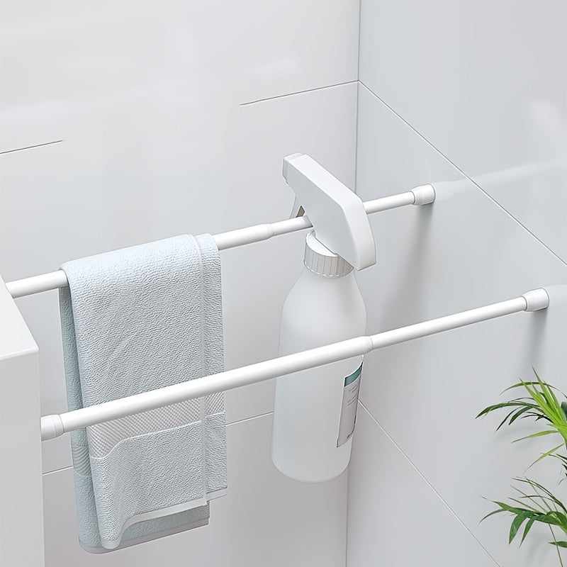 Adjustable Tension Rod with Wall Mount Brackets for Household Use Metal Durable Easy Installation