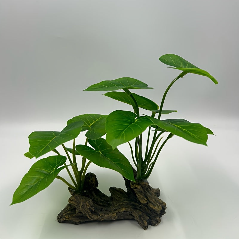 Individual Aquarium Driftwood with Green Leaves Made from ABS Material