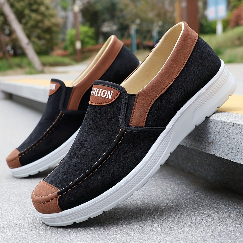 Men's Casual Sports Sneakers Solid Color Slip-On Low Top Breathable Fabric Running Hiking Outdoor