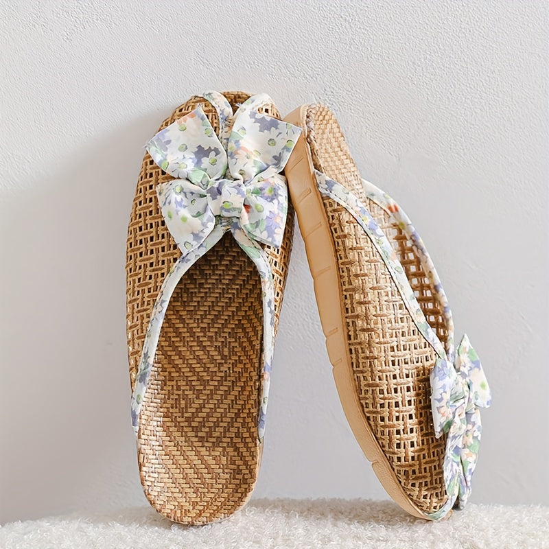 Women Summer Woven Grass Slippers Non-Slip Indoor Shoes