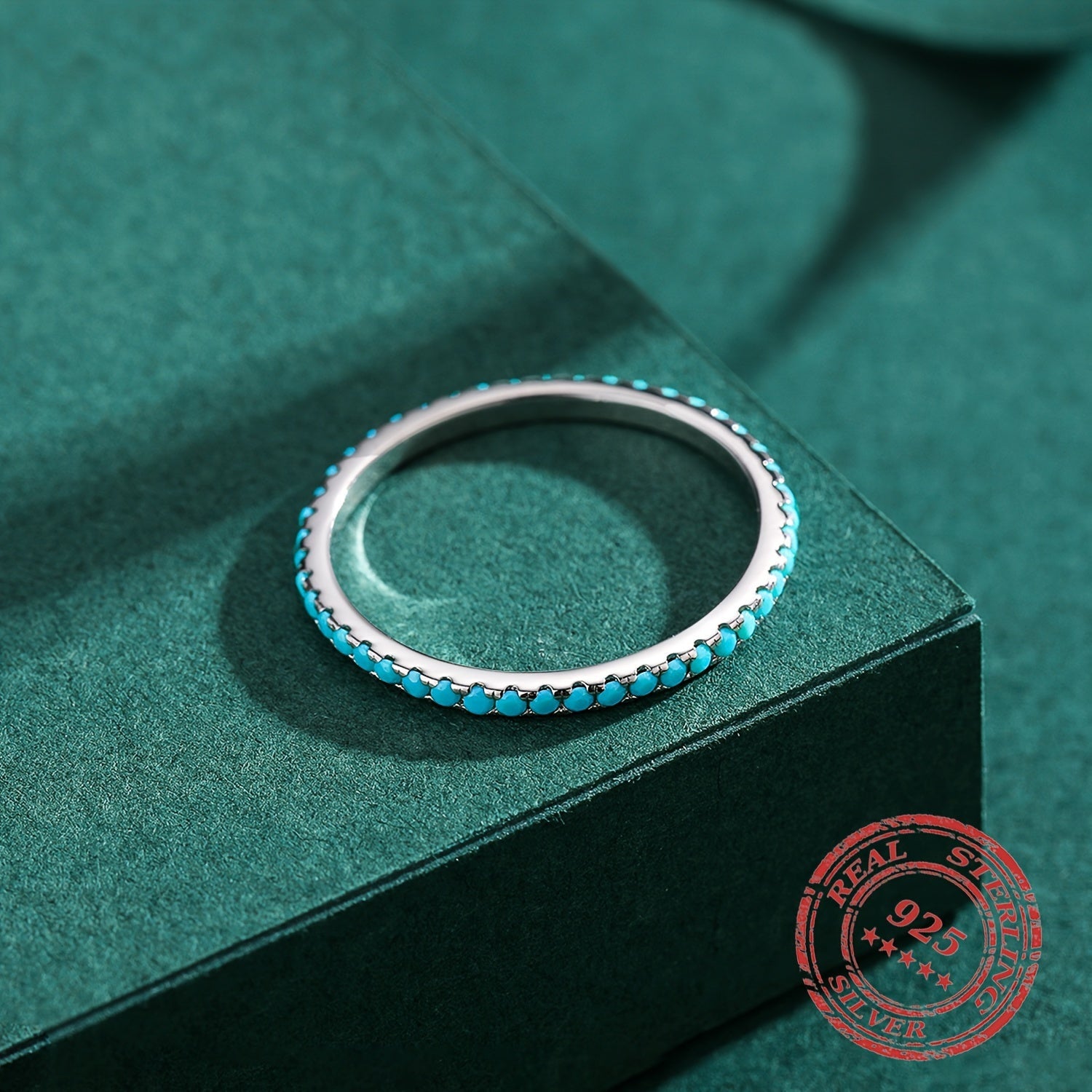 Women's Silver Fashion Ring with Simulated Turquoise Delicate Jewelry for Gifting