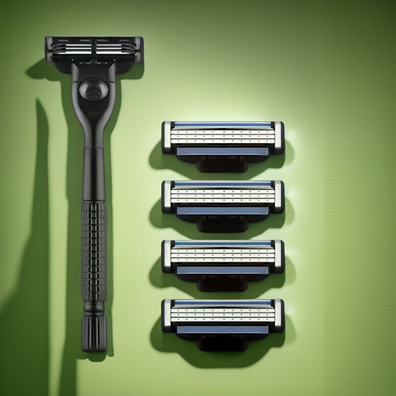 Men's Safety Razor Stainless Steel Handle Mach 3 Blades for Smooth Shave