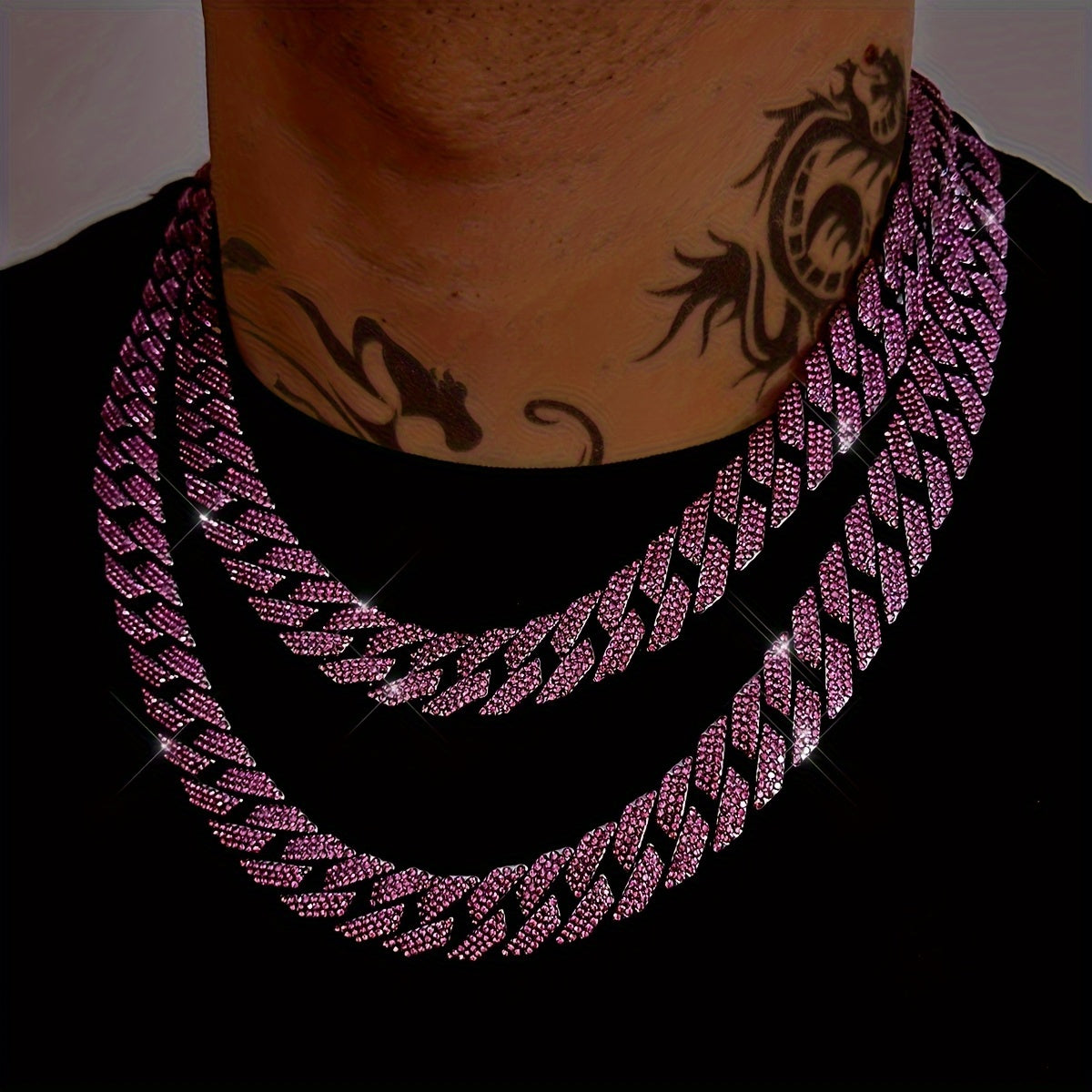 Icy 3-Row Rhinestone Cuban Link Chain Necklace for Men Edgy Hip Hop Jewelry