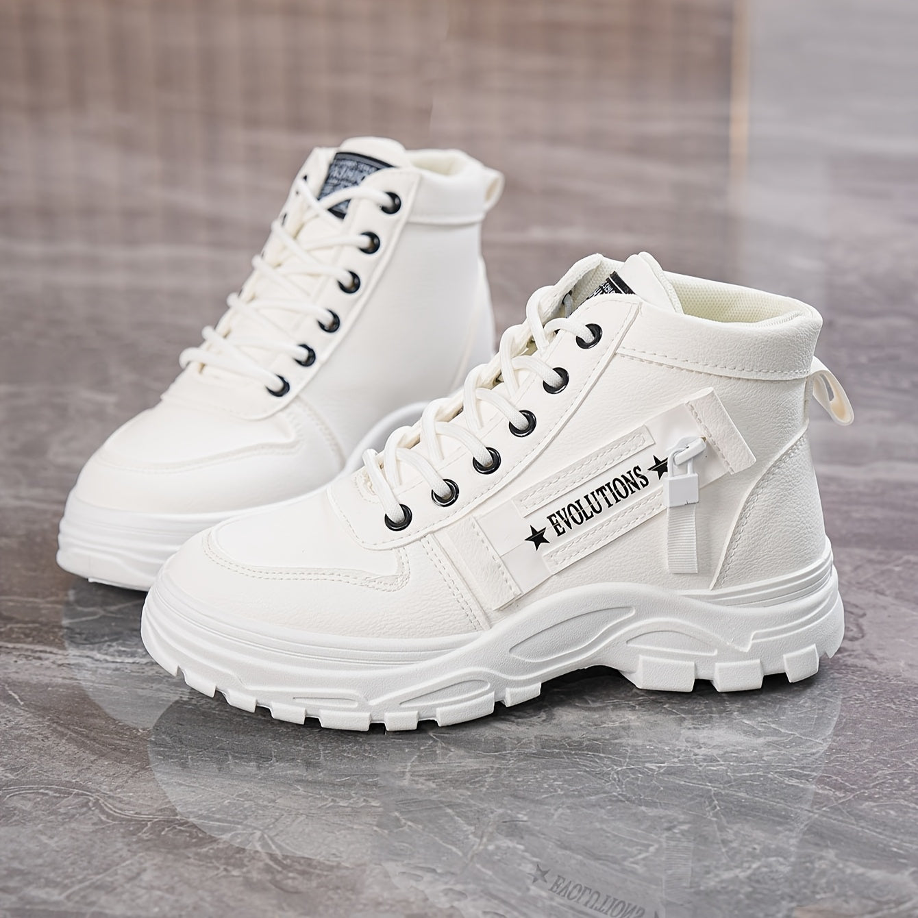 Women's High-Top Boots Leather Casual Shoes for Spring and Autumn