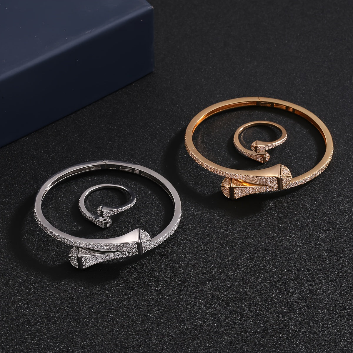 Women’s Copper Zirconium Bracelet and Ring Set for Parties Weddings or Daily Wear