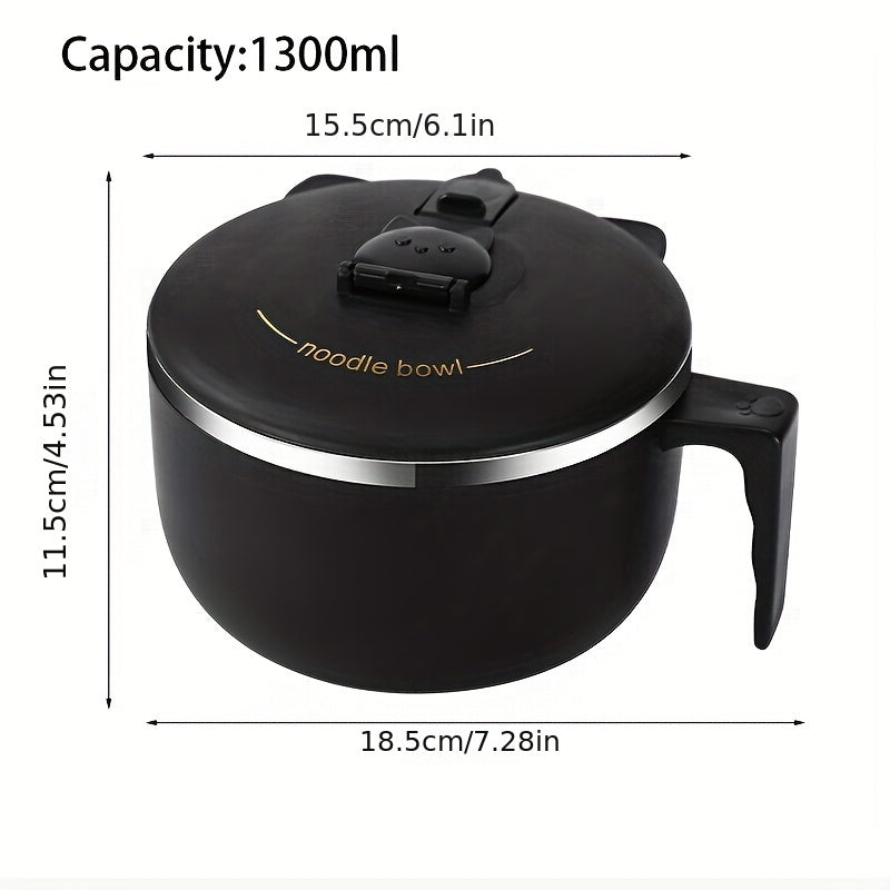 304 Stainless Steel Noodle Bowl with Lid Large Capacity Portable Tableware Anti-Scalding