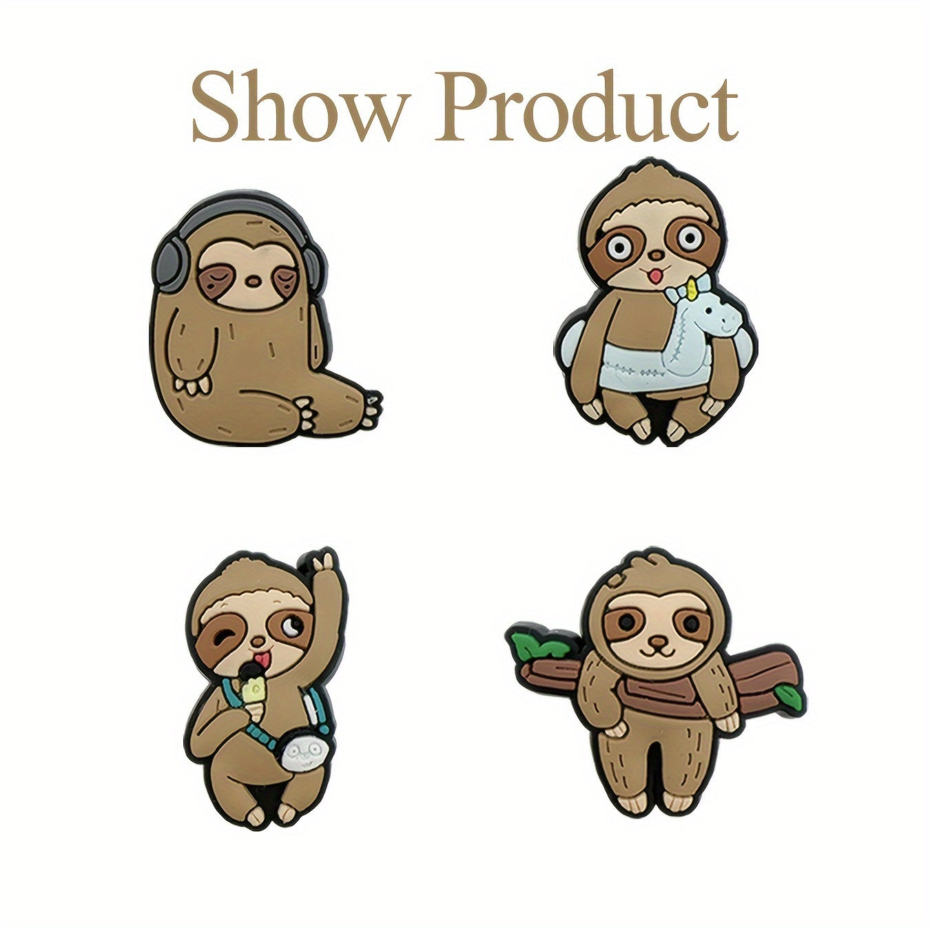 Unisex PVC Shoe Charms Set with Sloth Animal Decorations for Shoes and Bracelets