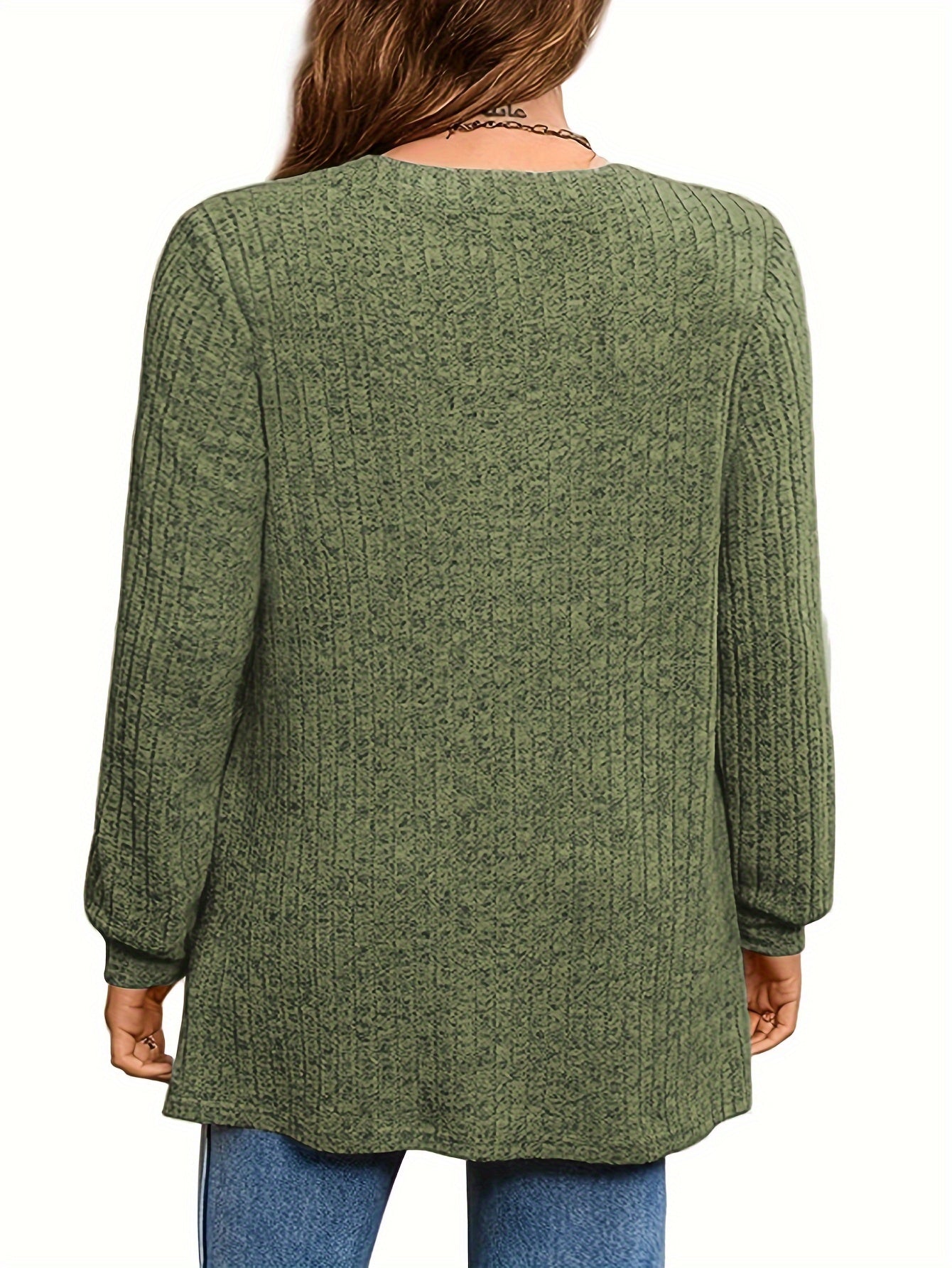 Women's Plus Size Knit Sweater Long Sleeve V-Neck Pockets Fall Winter