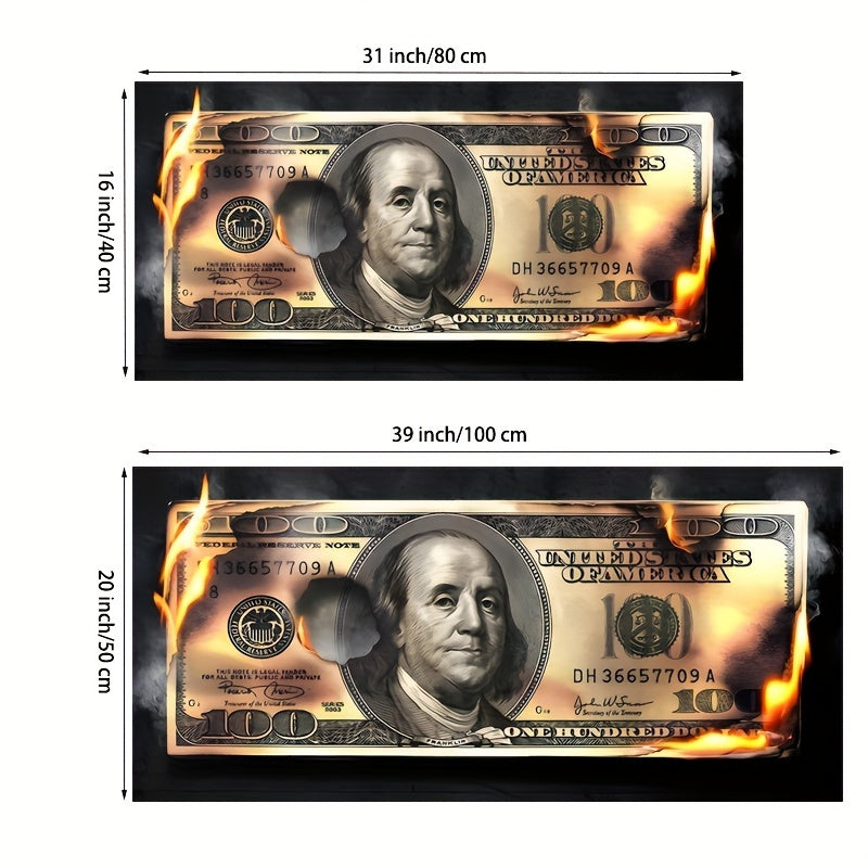 Flame Dollar Bill Canvas Wall Art Unframed Modern Decor for Living Room Bedroom Office