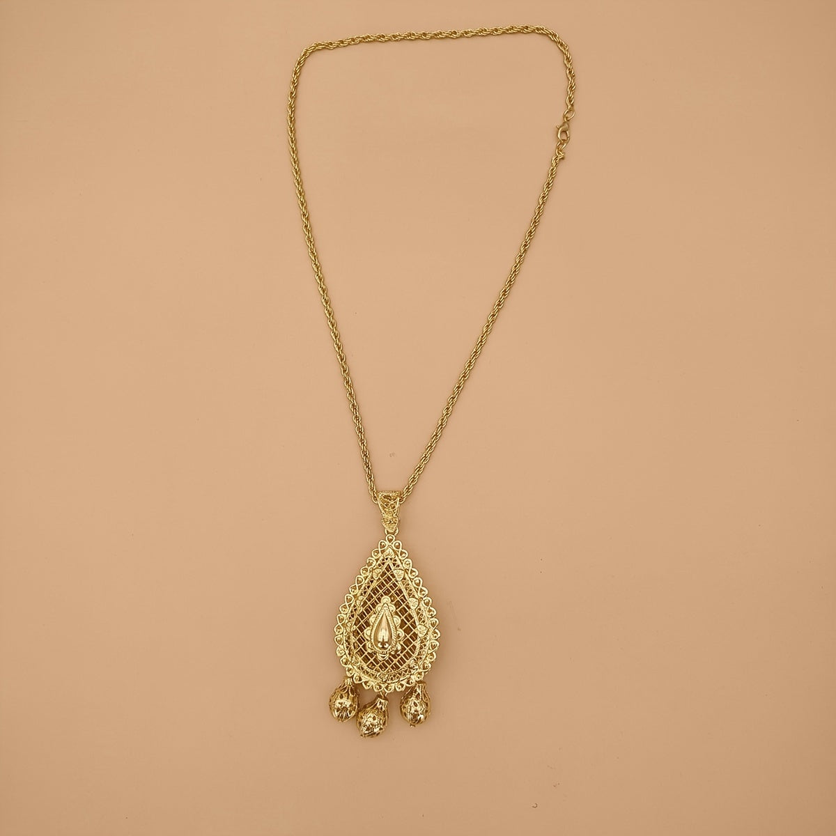 Women's Boho Chic Pendant Necklace Hollow Teardrop Metal Tassel Jewelry