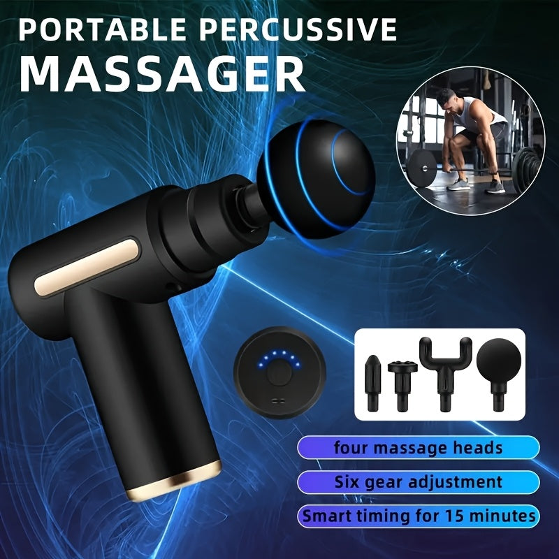 Portativ Fascia Massaj Qurollari, Qayta zaryadlanadigan 1200Mah Li-ion Batareya, 4 Ta O'zgaruvchan Massaj Boshliqlari, USB Zaryadlash, LED Sensorli Ekran, Plastik Tanasi, To'liq Tana Mushaklarini Qayta tiklash uchun, Sport
