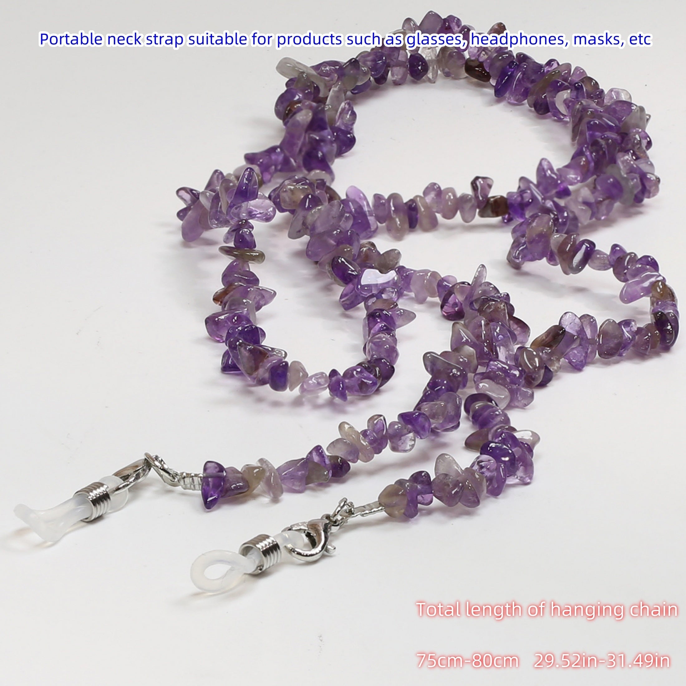 Цепочка из натуральных кристаллических чипсов с подвеской для очков и подвеской для наушников с кристаллом