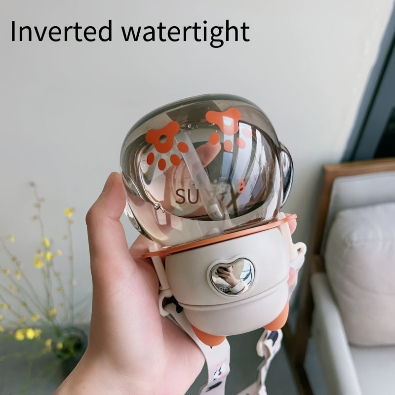 Small Reusable Water Bottle with Straw and Shoulder Strap for School and Outdoor Sports