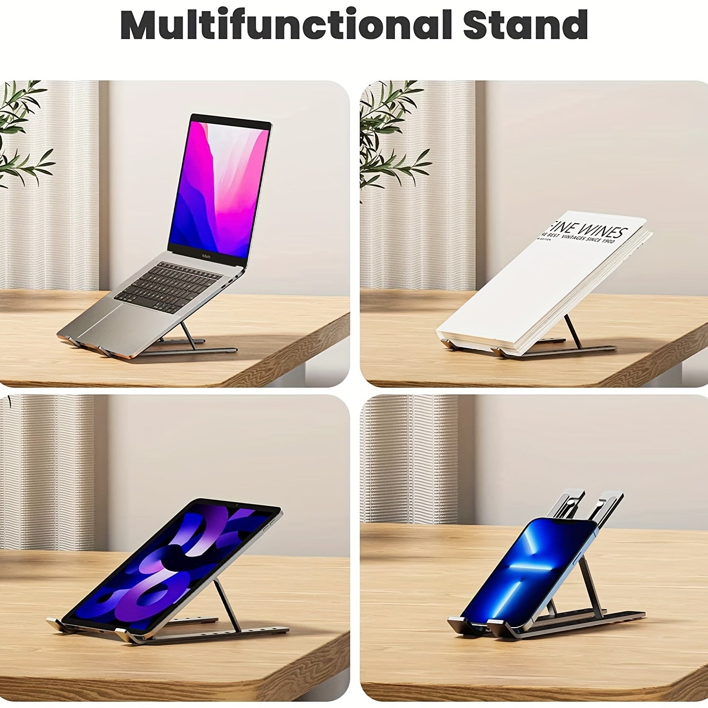 Aluminum Laptop Stand Foldable Adjustable Height Ventilated for 9-15.6 Inch Devices