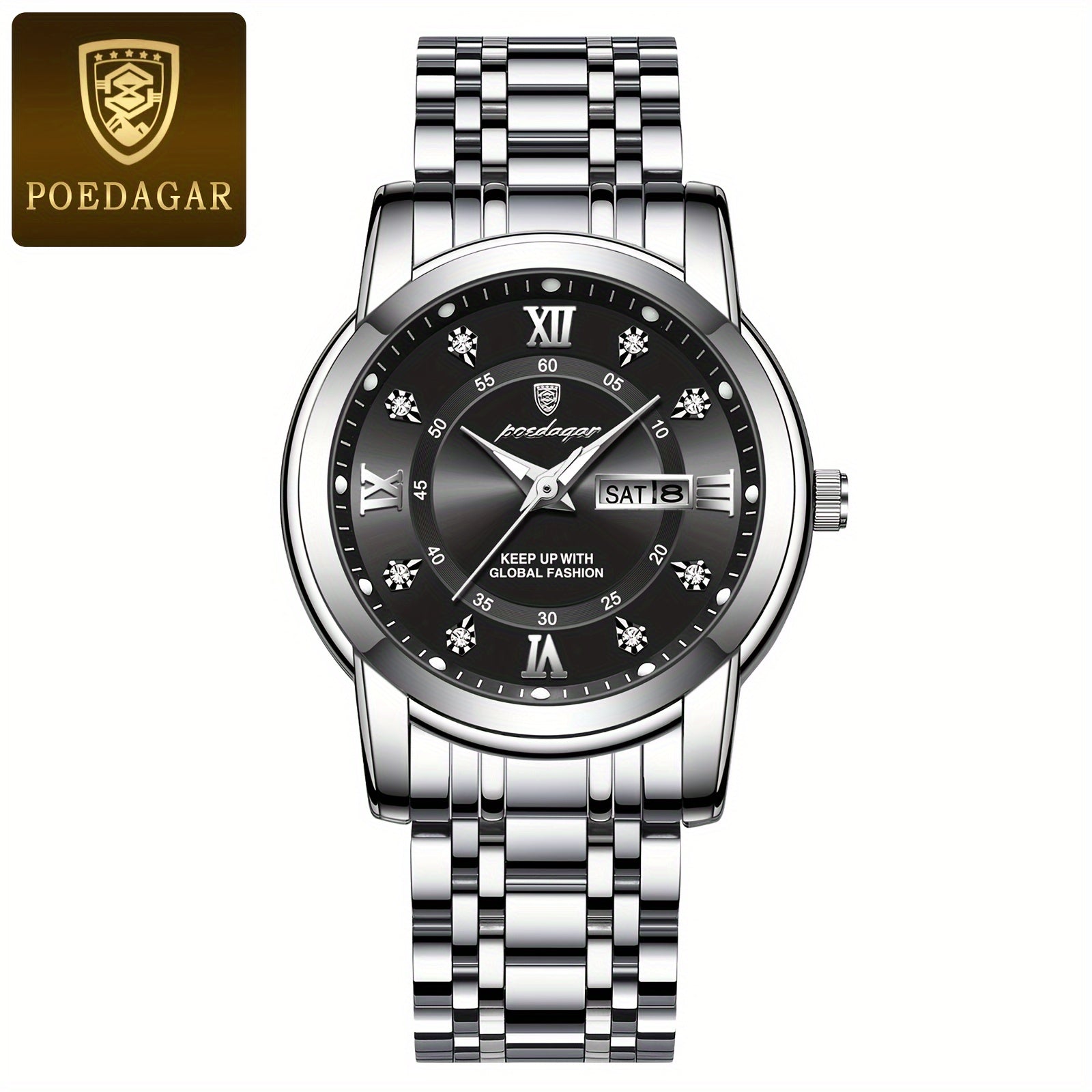 Women's Stainless Steel Quartz Wristwatch with Luminous Hands and Date Display