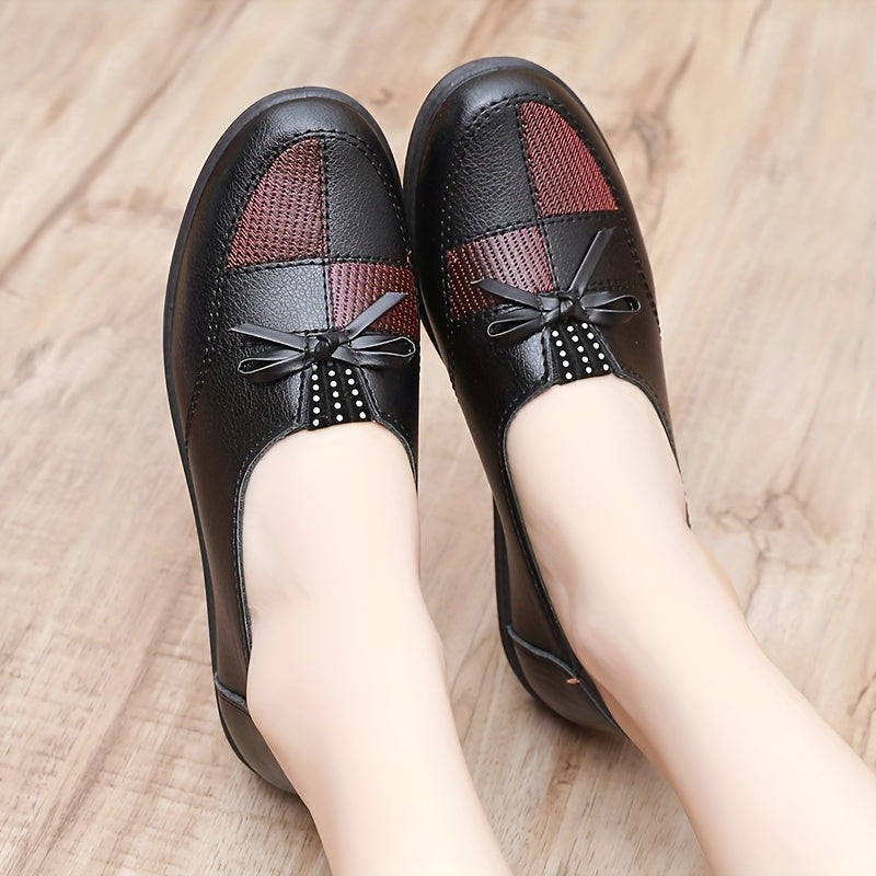 Women'S Slip-On Loafers Black Red Accents Round Toe Flats Allseason
