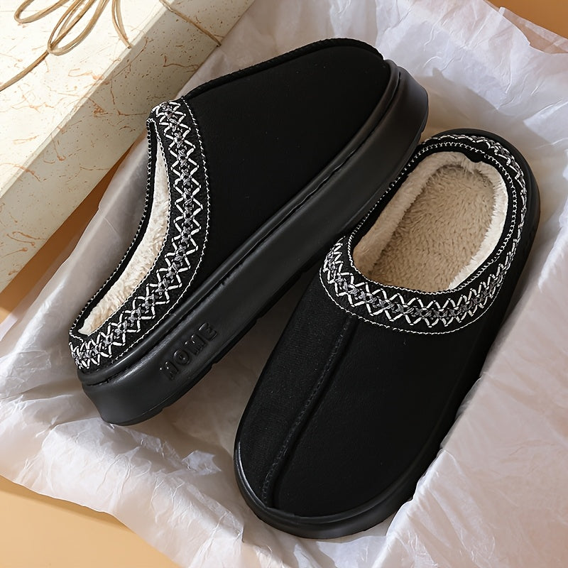 Women's Plush Lace-Trimmed Slippers With EVA Sole Lightweight Cozy