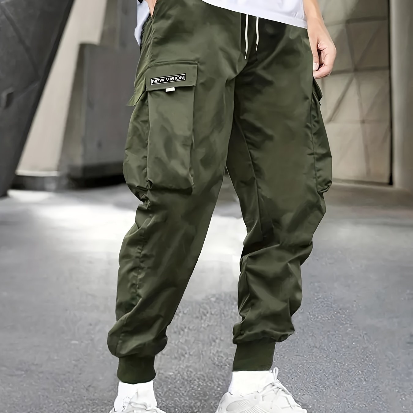 Plus Size Men's Cargo Joggers Woven Polyester Casual Drawstring Solid
