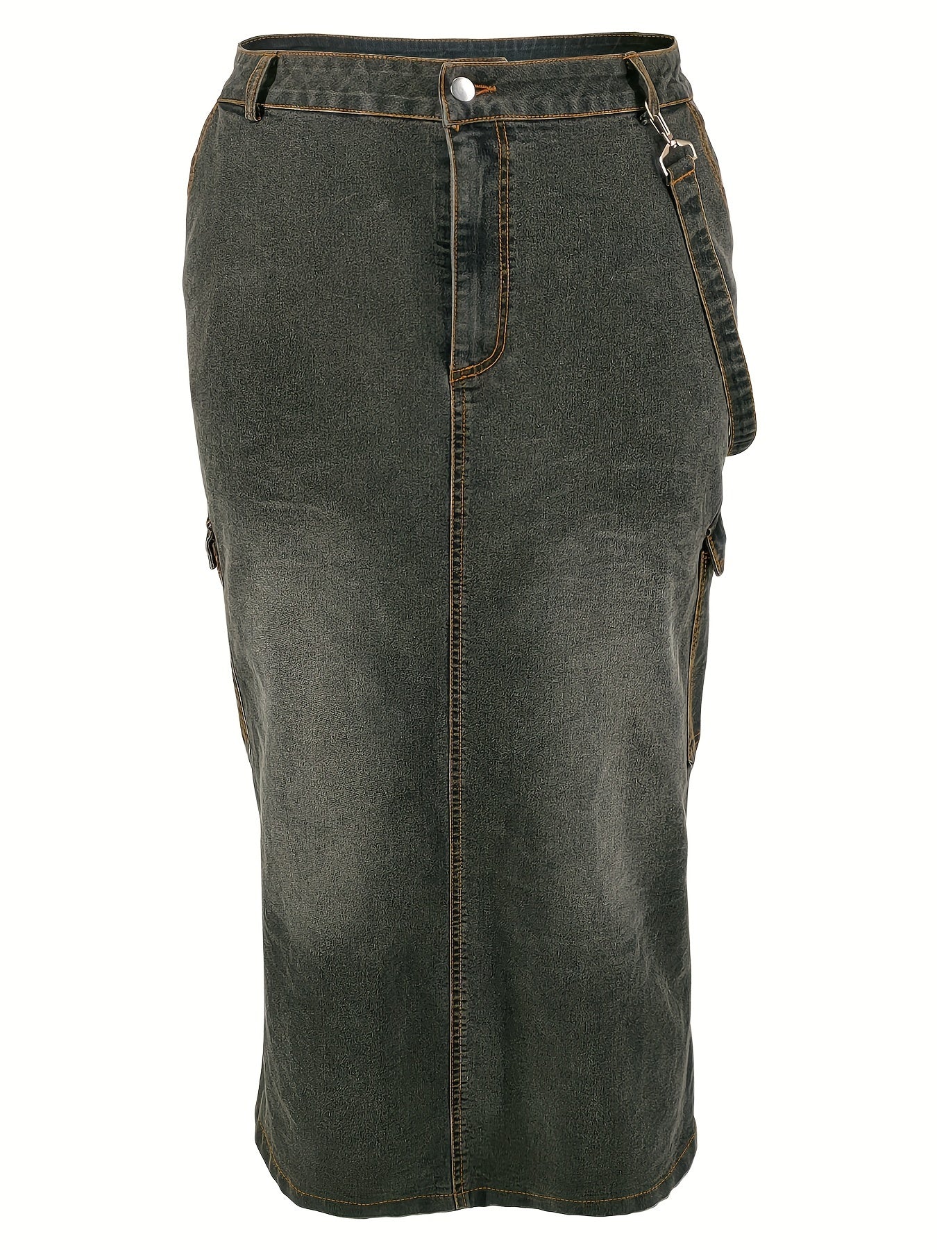 Falda midi de mezclilla lavada de tallas grandes para mujer lavable a máquina