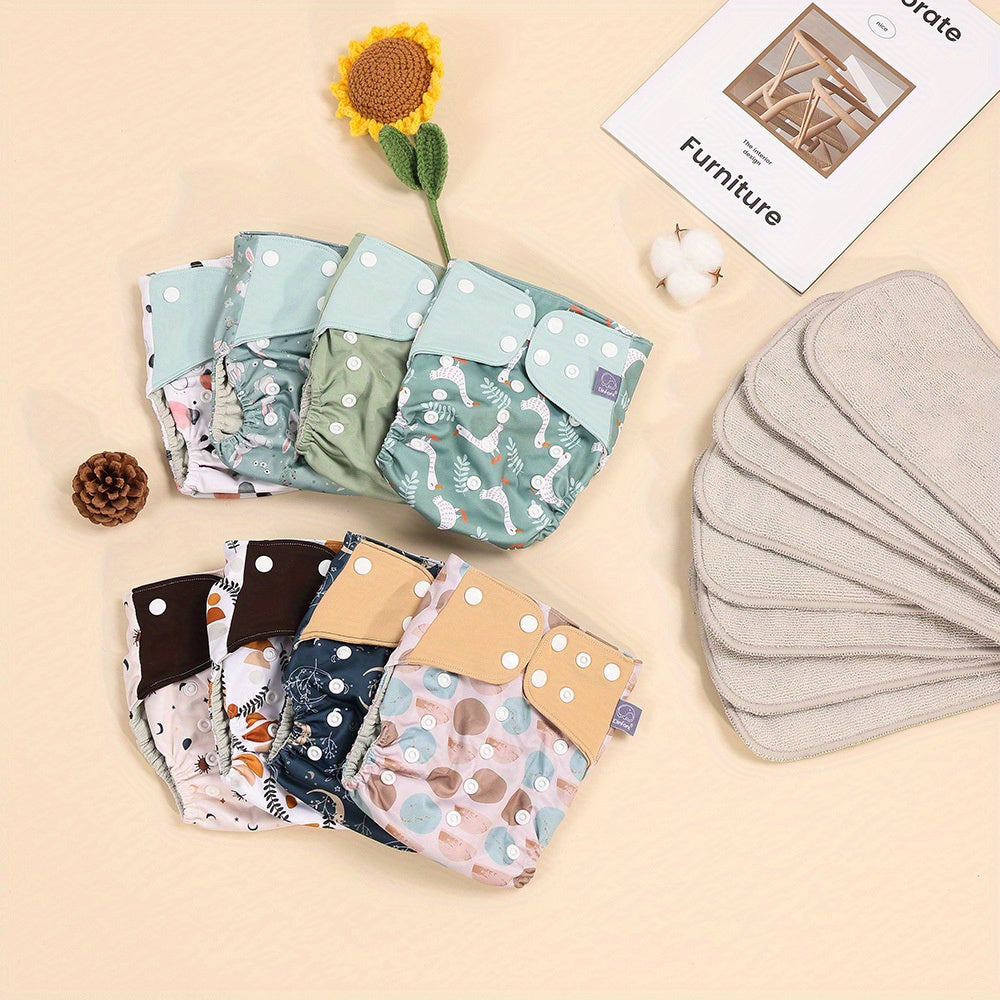 8-Piece Waterproof Cloth Diapers Set Reusable Breathable Mesh Washable