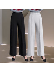 Women's Solid Color Wide Leg Casual Pants with Slanted Pockets 2-Pack