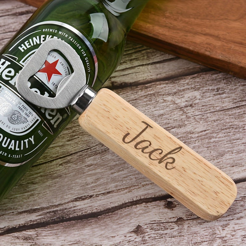 Engraved Wooden Handle Bottle Opener with Stainless Steel Keychain for Holidays and Everyday Use