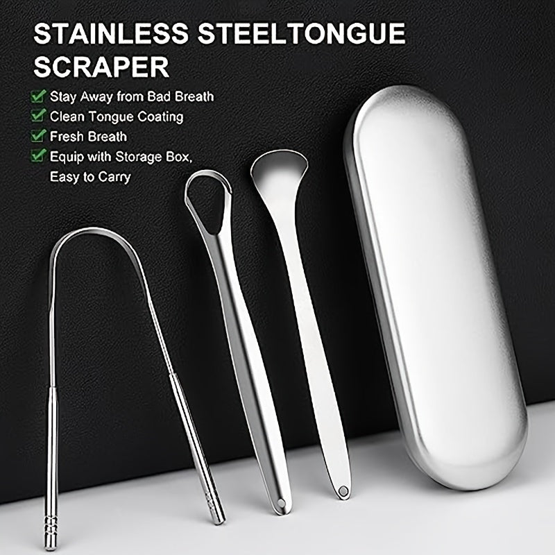 3Pcs Stainless Steel Tongue Scraper Set Dental Oral Hygiene Bad Breath Cleaner