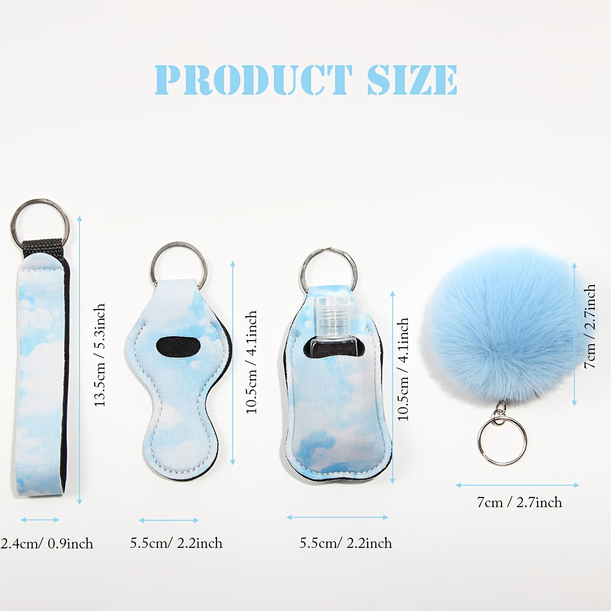 20 dona lab bo'yog'i qutisi, antiseptik shisha kalit zanjiri pendantlari va shisha quti dizaynidagi yumshoq to'p bezaklari to'plami.