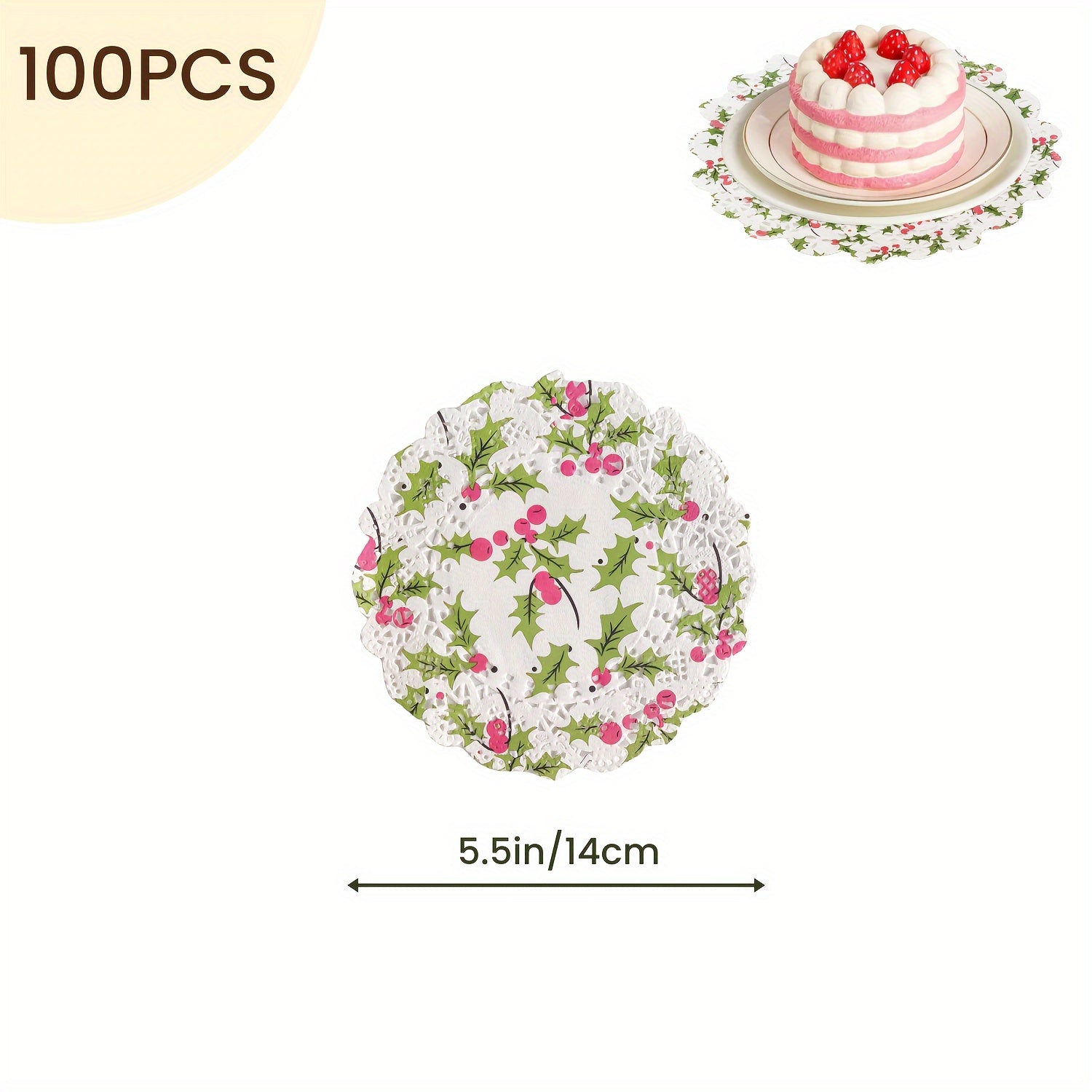 Paquete de 100 servilletas de encaje de papel navideño desechables para alimentos de calidad alimentaria para bodas, cumpleaños y pasteles