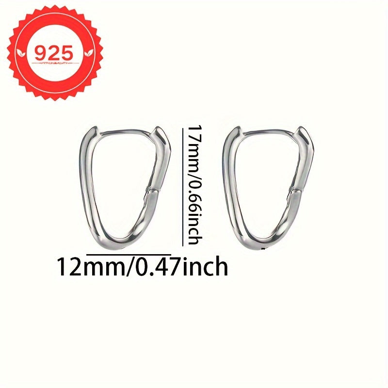 Sterling Silver Square Geometric Hoop Earrings Minimalist Irregular Style for Women
