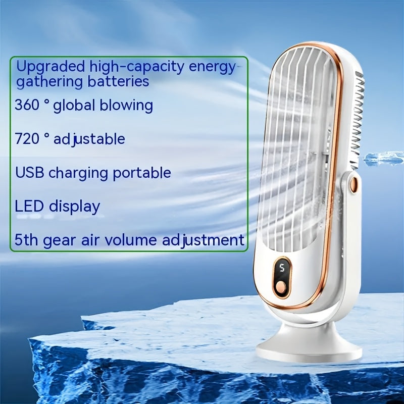 Portable Mini Fan with Digital Display, 5-Speed, USB Rechargeable for Travel and Office