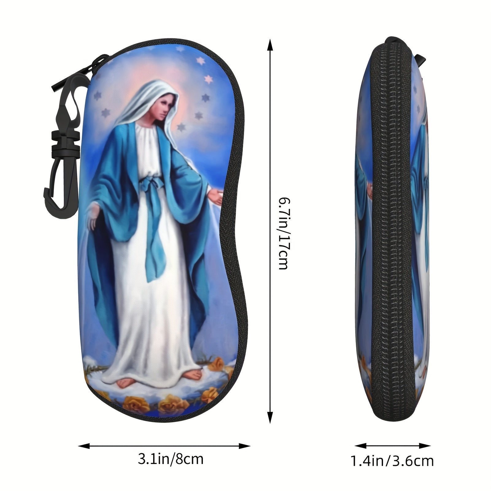 Our Lady of Fatima Virgin Mary Eyeglass Case Waterproof Neoprene with Keychain