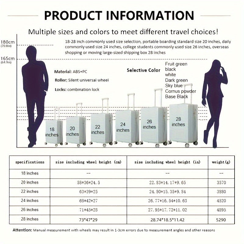 Hard Shell Luggage with Spinner Wheels and Combination Lock in Multiple Sizes
