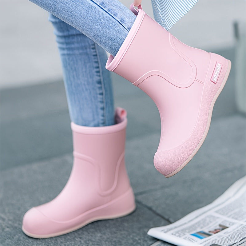 Women's PVC Rain Boots Slip-Resistant All-Season White and Orange