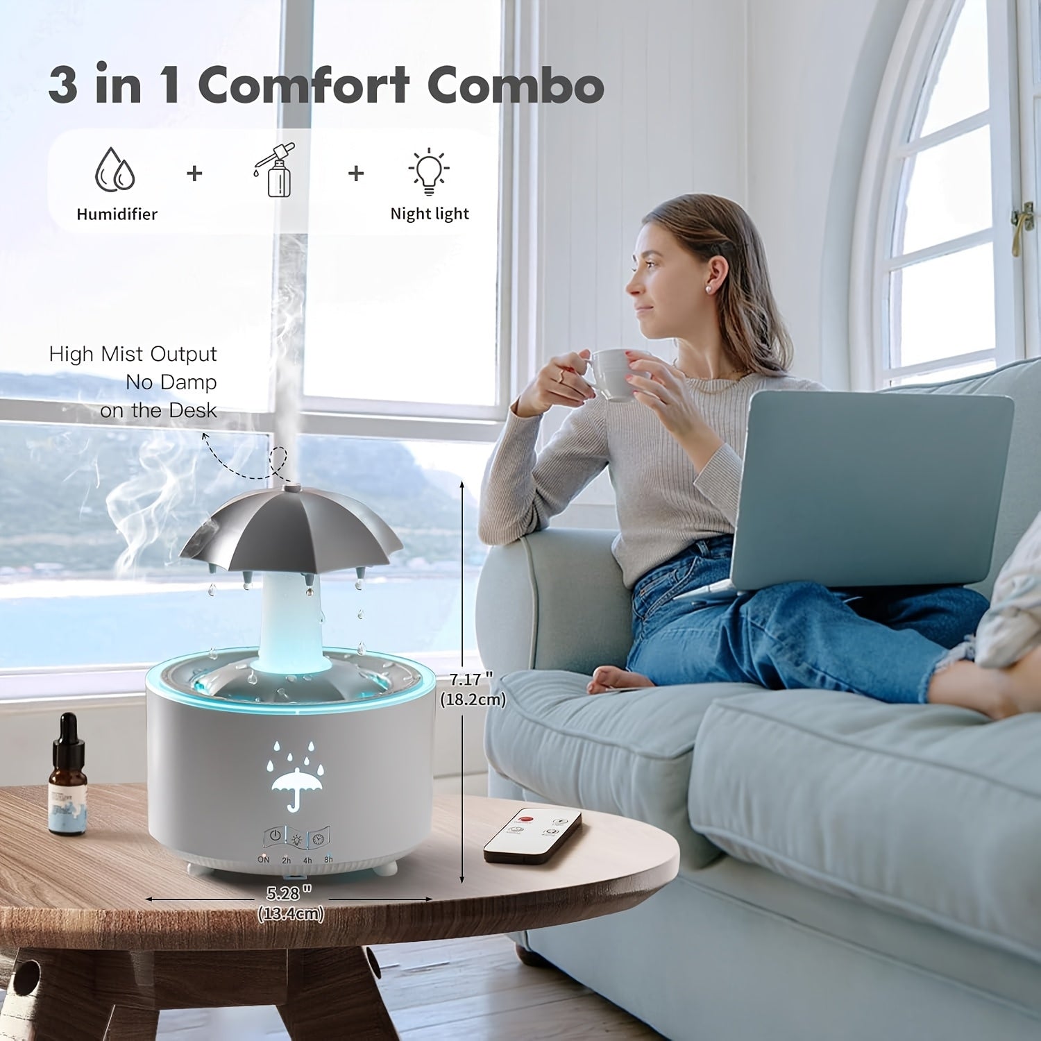 Water Drop Humidifier Diffuser with LED Light for Home Office Garden