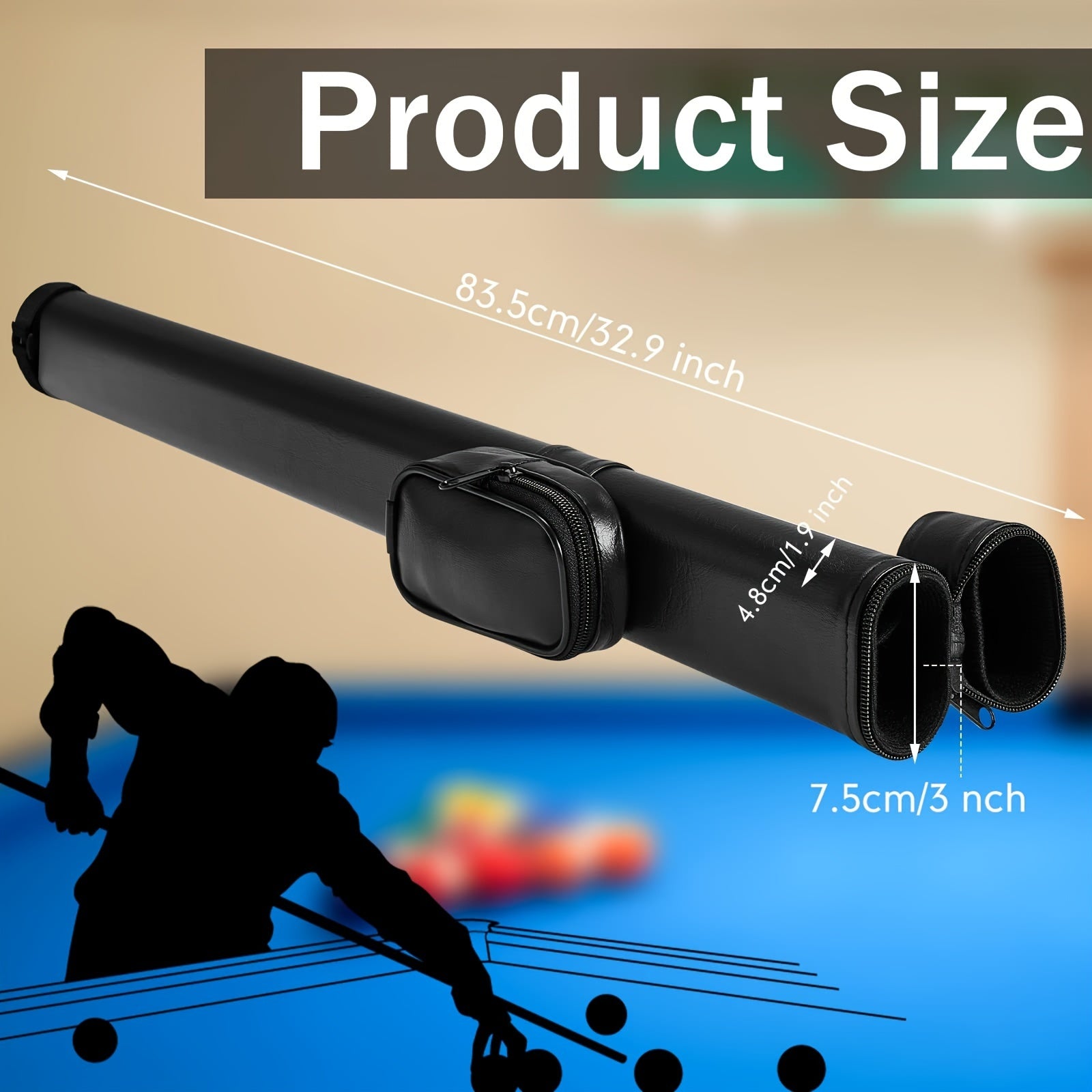 Durable Black PU Billiard Cue Case with 2-Hole Holder and Carrying Bag