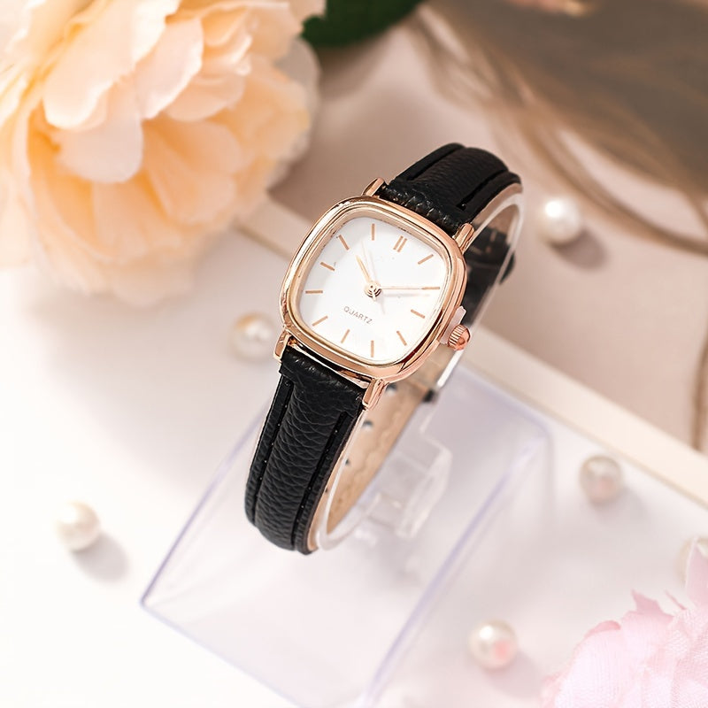 Women's Wristwatch with Synthetic Leather Band Quartz Rectangular Dial Electronic Drive