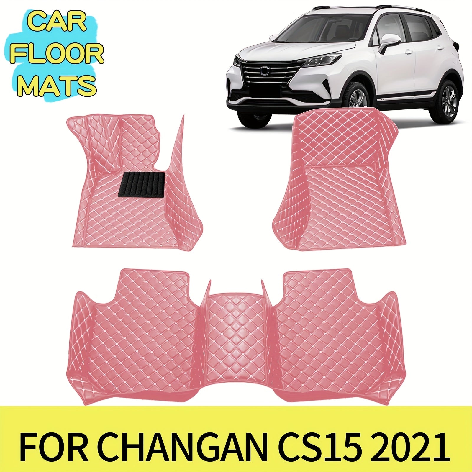 Pink PU Leather Car Floor Mats for Changan CS15 2021 Waterproof Anti-Slip