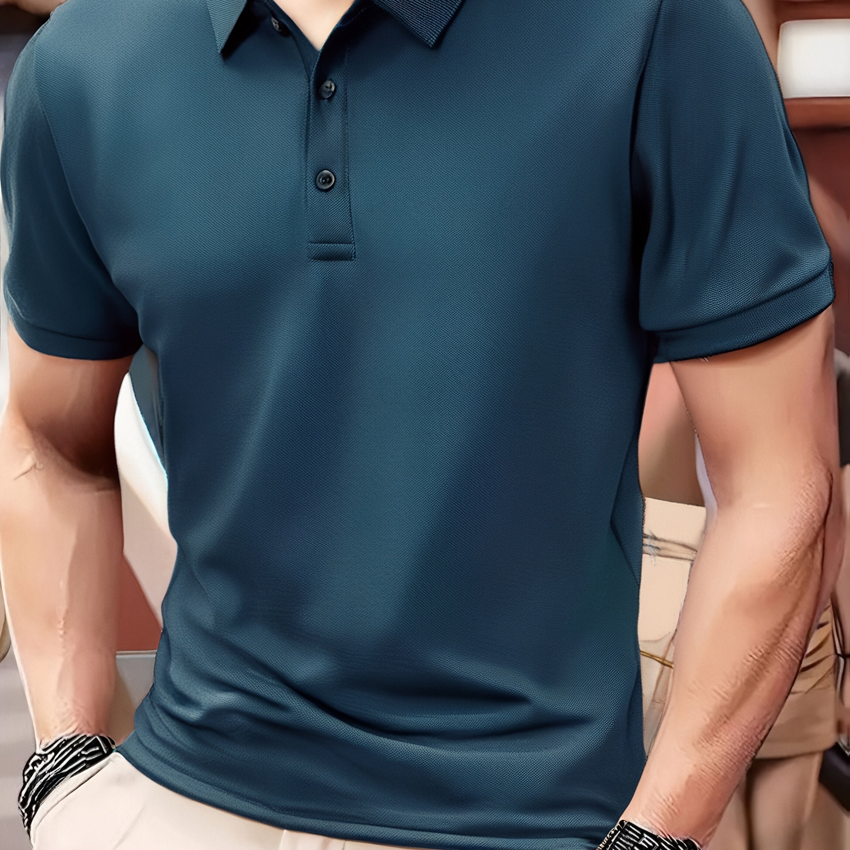 Camisa polo de manga corta de color sólido para hombres para verano, tela de punto, ajuste regular, poliéster