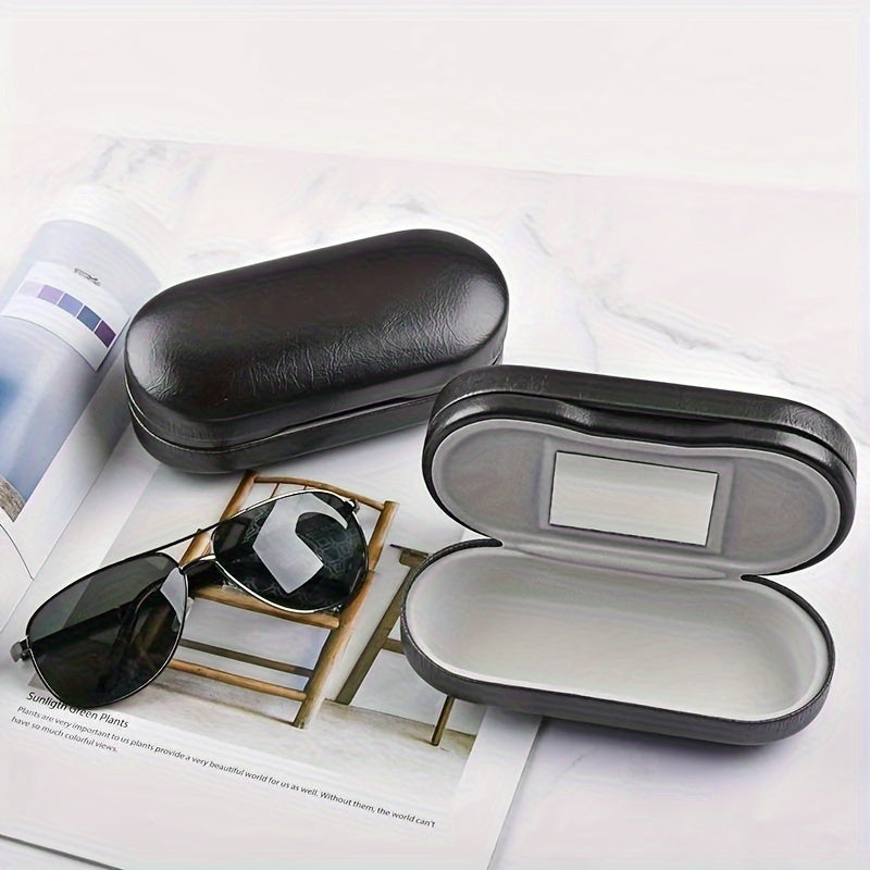 Travel Eyewear Case PU Leather Double Layer with Mirror for Glasses Storage