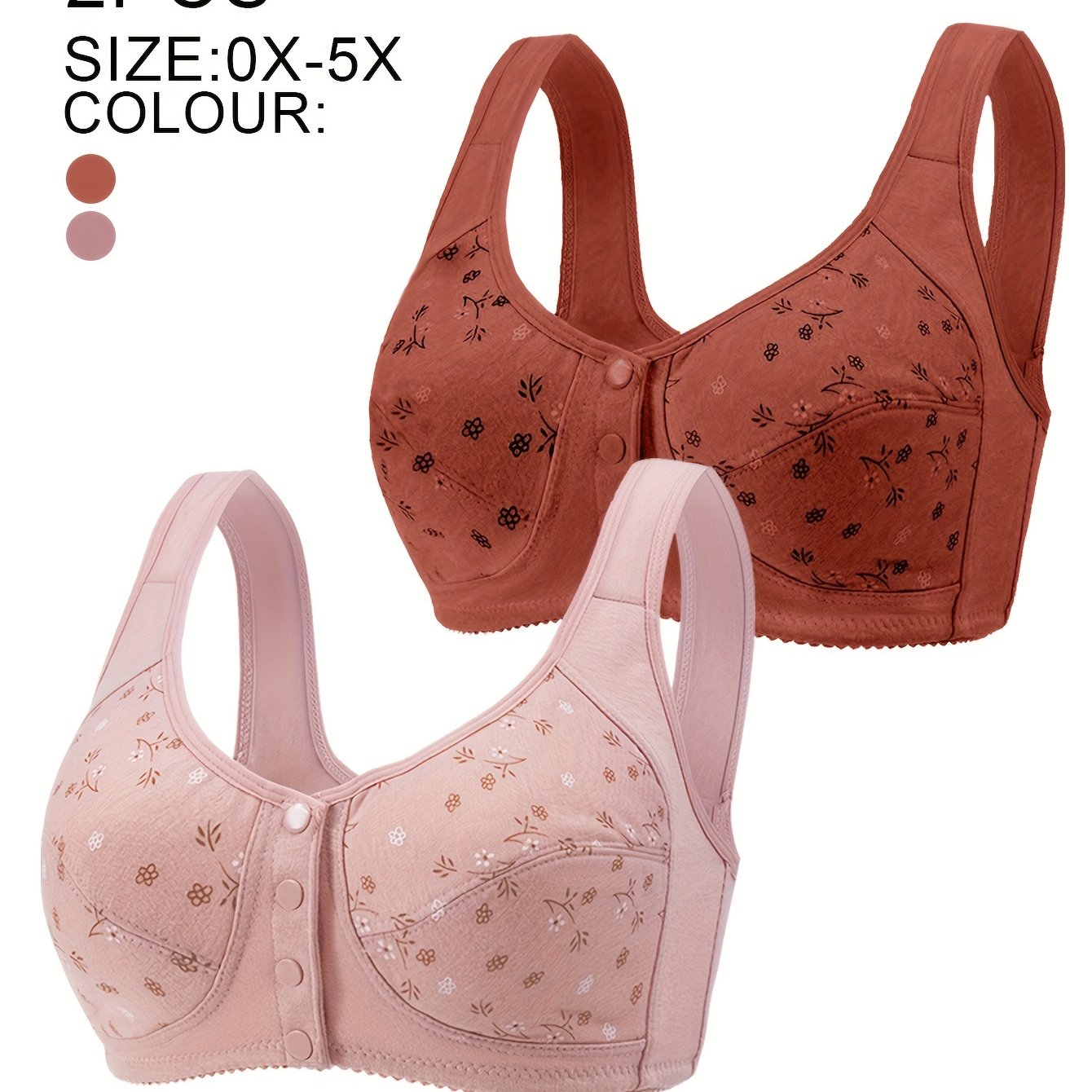 Plus Size Wireless Bras Set with Button Detail No Padding Random Print