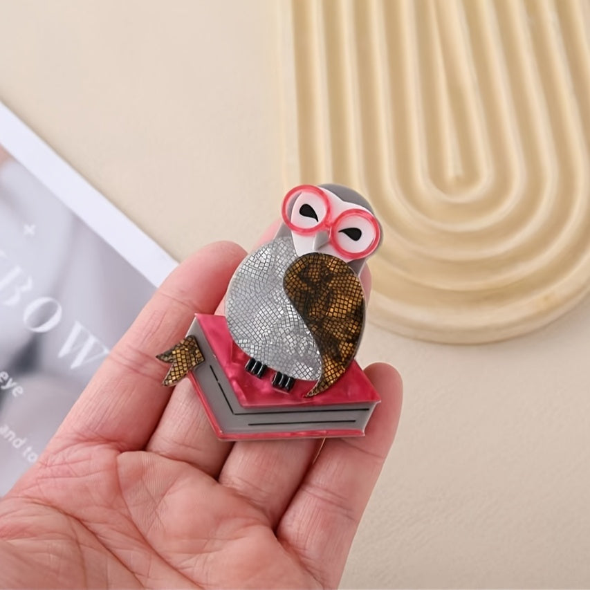 Cute Acrylic Bird Brooch for Women Men Cartoon Book Glasses Retro Pin Accessories