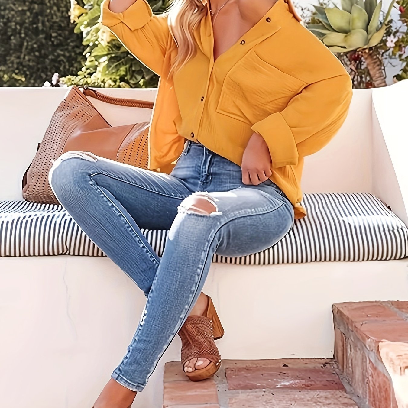 Plus Size Women's Oversized Black Button-Down Shirt Long Sleeve Casual