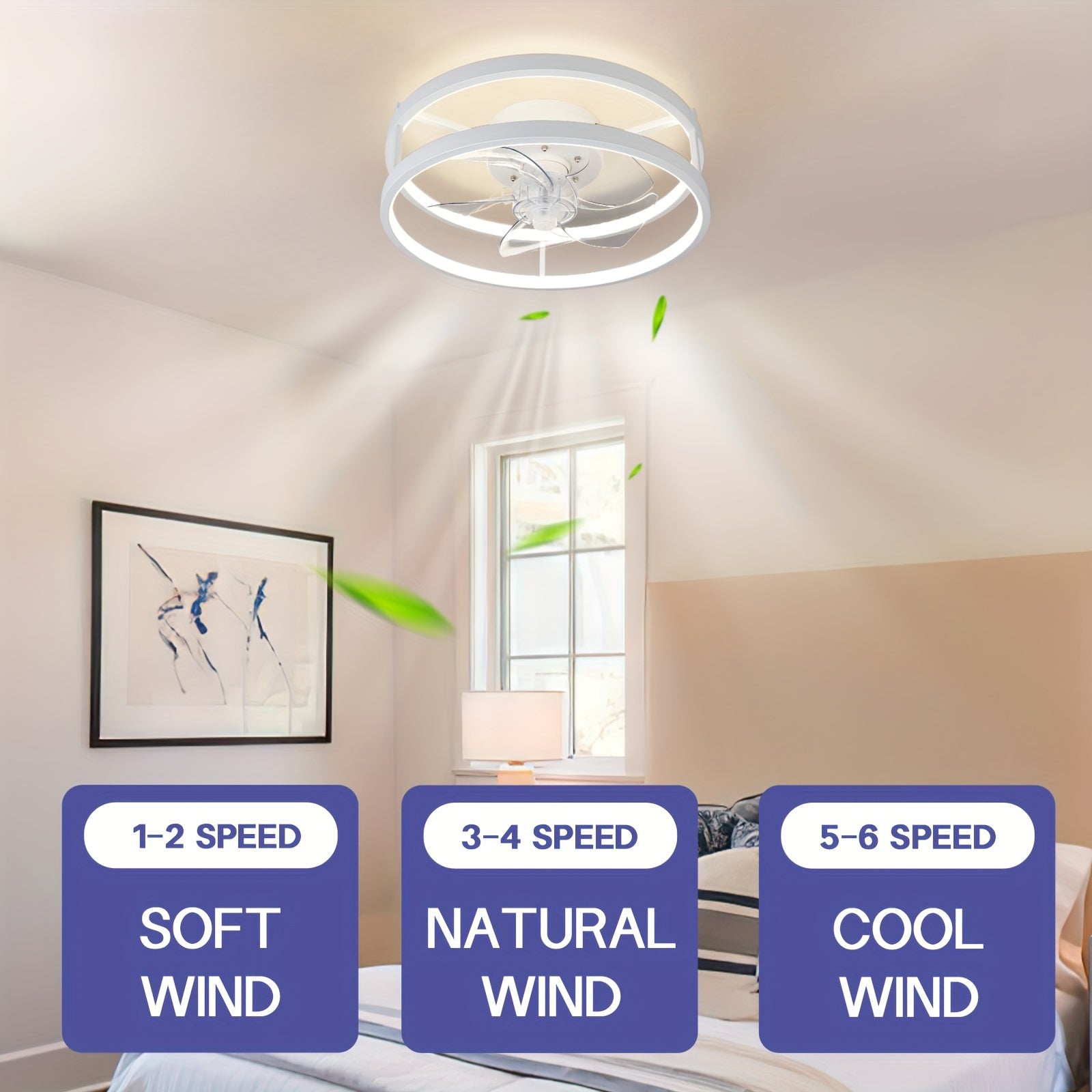 Black Dimmable Low Profile Ceiling Fan with Lights Remote Control for Bedroom Living Room Kitchen