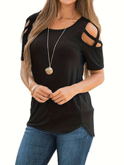 Plus Size Cold Shoulder T-Shirt Casual Crew Neck Short Sleeve Women