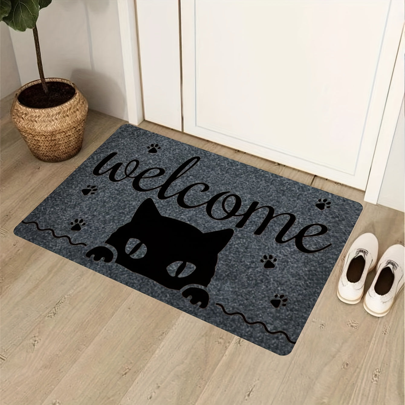 Creative Monogram Kitchen Mat with Kitten Paw Pattern Anti-Fatigue Washable Area Rug for Living Room Entryway