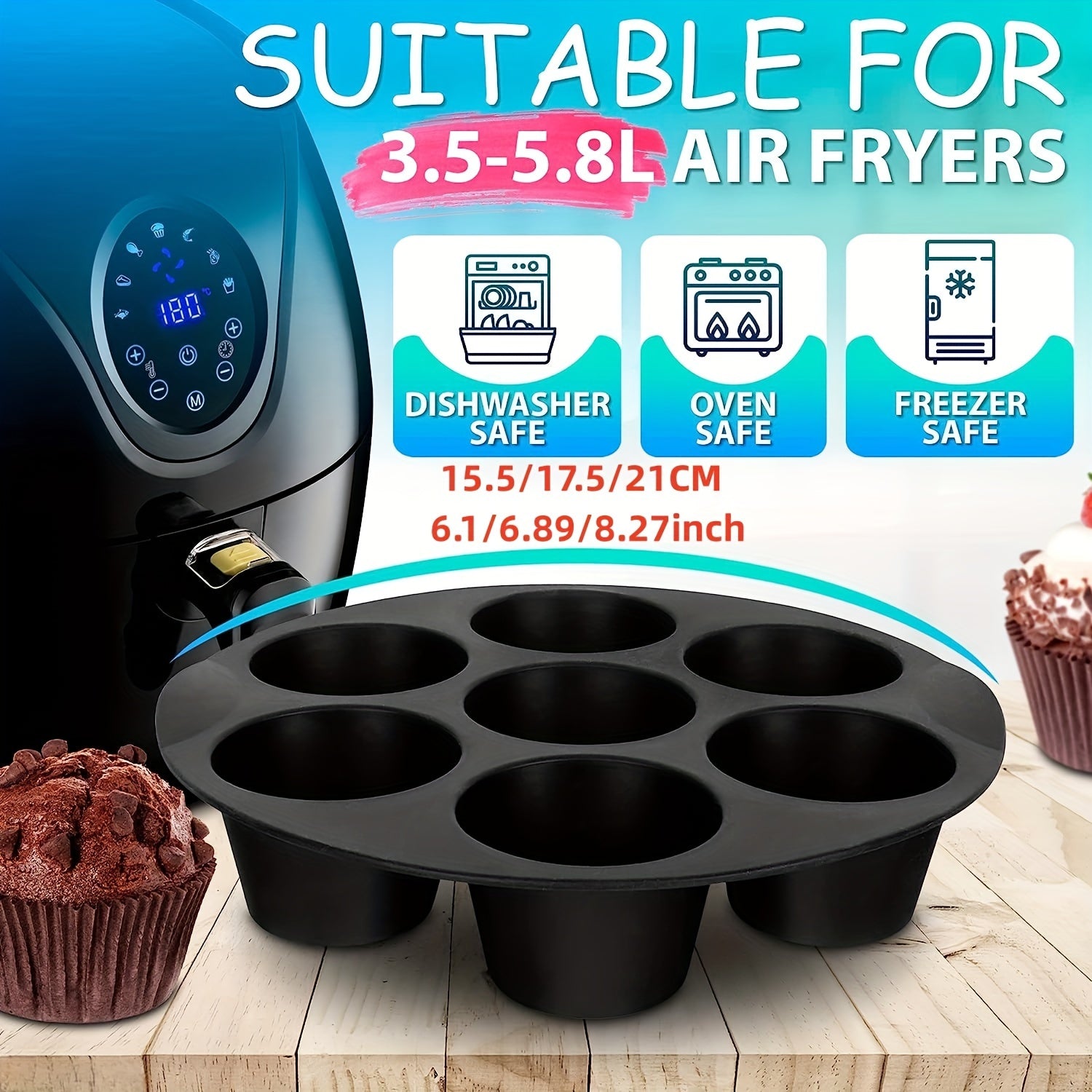 Silicone Mini Cupcake Mold for Air Fryers 3.7QT to 6.1QT Baking Tool