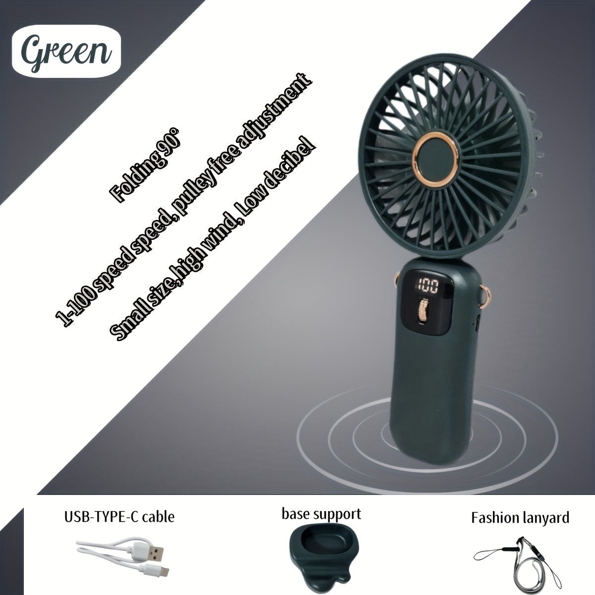 Portable Handheld Mini Fan USB Rechargeable 5 Speeds Foldable for Travel Outdoor Indoor